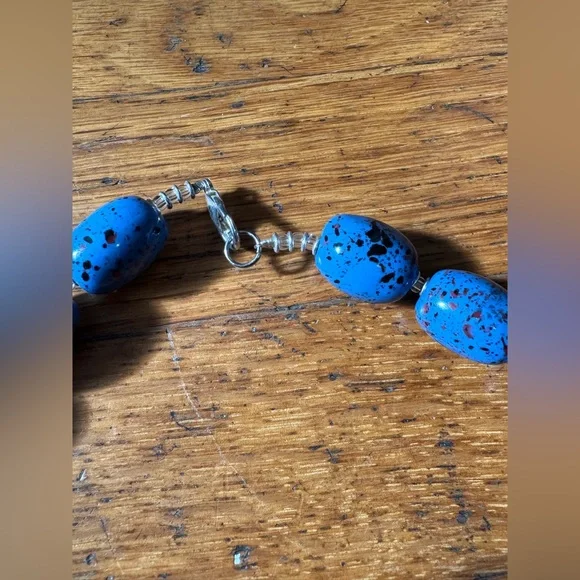 60s Vintage Blue Beaded Necklace - Picture 4 of 5